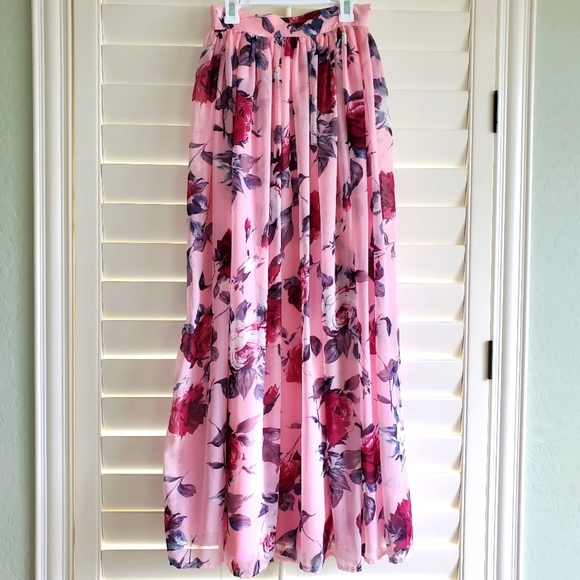 Windsor Dresses & Skirts - GORGEOUS pink floral chiffon maxi skirt, perfect condition Windsor brand size S